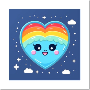 Cute Kawaii Heart With Pride Rainbow Posters and Art